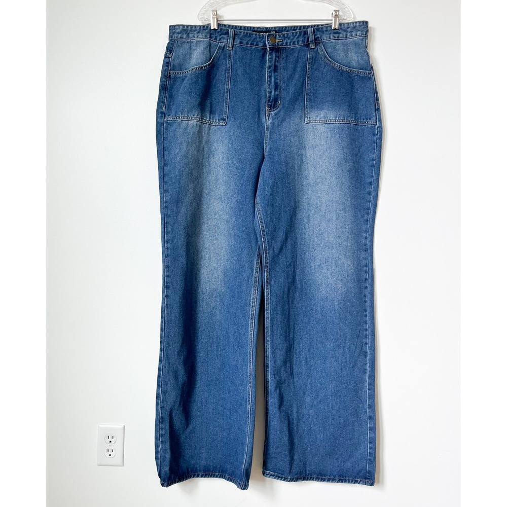 long tall sally High Rise Wide Leg Jeans - Blue Denim